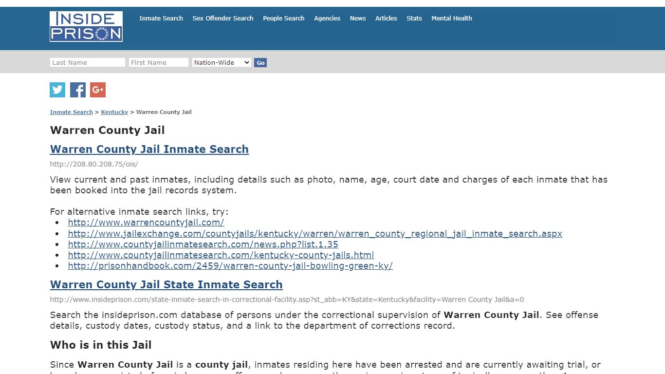 Warren County Jail - Kentucky - Inmate Search - Inside Prison